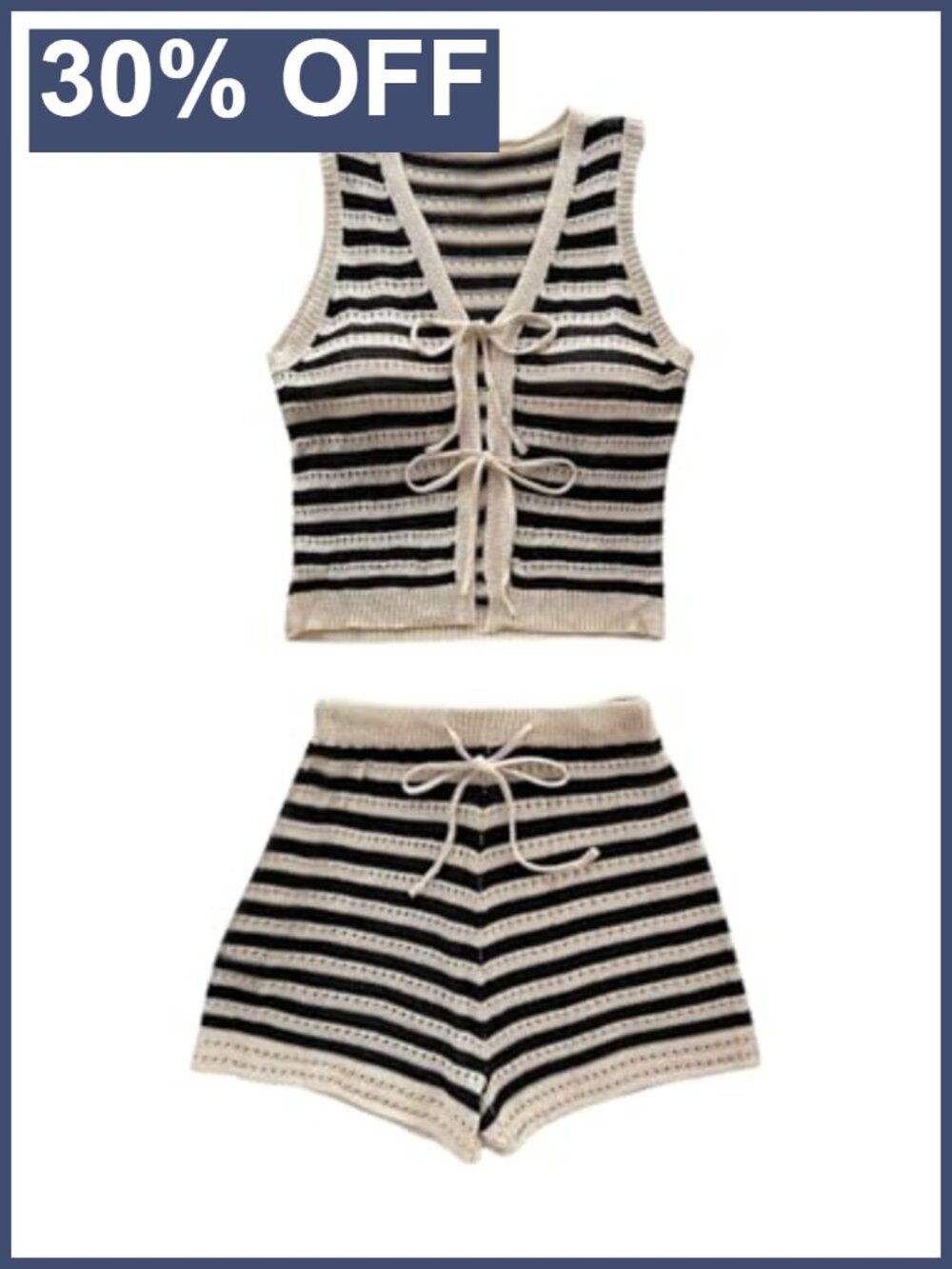 Crochet 2 Piece Short Set Sleeveless Bow Tie Front Vacation Outfit